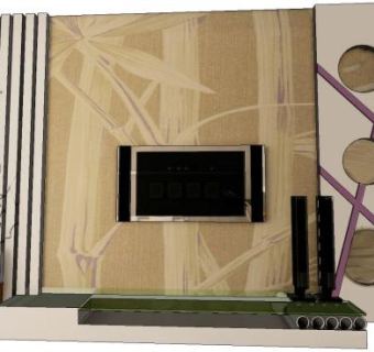 中式风格家居电视墙SU模型下载_sketchup草图大师SKP模型