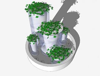 <em>室内植物</em>花盆喷泉SU模型下载_sketchup草图大师SKP模型