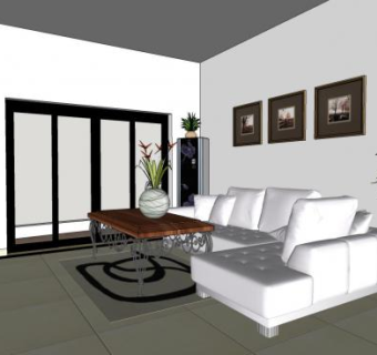 现代客厅单身公寓SU模型下载_sketchup草图大师SKP模型