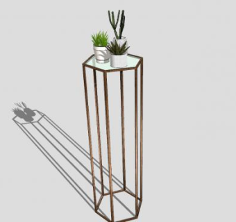 高脚六边形桌花架盆栽SU模型下载_sketchup草图大师SKP模型