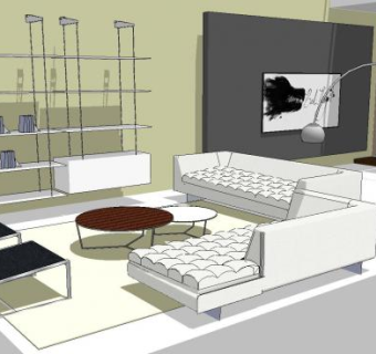 现代客厅白色沙发组合SU模型下载_sketchup草图大师SKP模型
