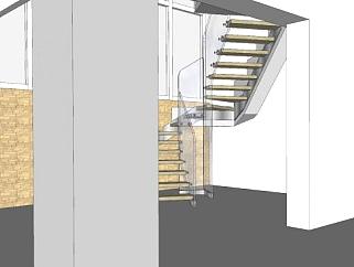 现代玻璃和木材表楼梯<em>扶手</em>旋转式栅门SU模型下载_...