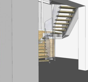 现代玻璃和木材表楼梯扶手旋转式栅门SU模型下载_sketchup草图大师SKP模型