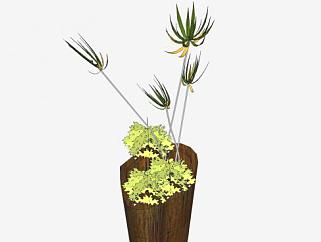 植物装饰木花瓶SU模型下载_sketchup草图大师SKP模型