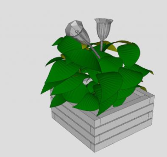 方形木盆栽花叶植物SU模型下载_sketchup草图大师SKP模型