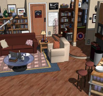 现代简约风格家居客厅SU模型下载_sketchup草图大师SKP模型