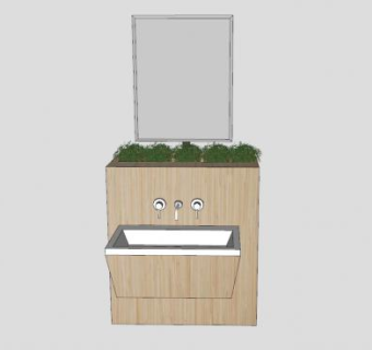 浴室水槽木柜上的装饰植物SU模型下载_sketchup草图大师SKP模型