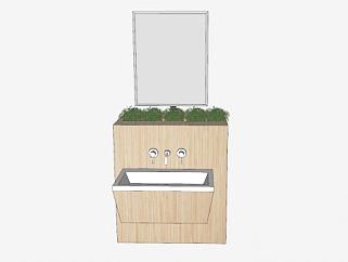 浴室水槽<em>木柜</em>上的装饰植物SU模型下载_sketchup草图...