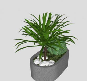 绿叶和多肉植物盆栽SU模型下载_sketchup草图大师SKP模型