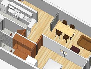 平面60平方米小公寓SU模型下载_sketchup草图大师SKP模型