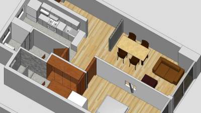 平面60平方米小公寓SU模型下载_sketchup草图大师SKP模型