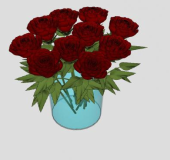 红玫瑰植物花瓶SU模型下载_sketchup草图大师SKP模型