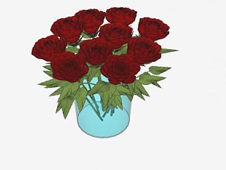 红玫瑰植物花瓶SU模型下载_sketchup草图大师SKP模型