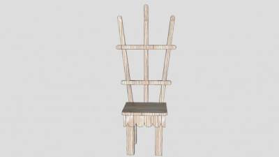 木椅装饰盆栽花架SU模型下载_sketchup草图大师SKP模型