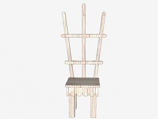 木椅装饰盆栽花架SU模型下载_sketchup草图大师SKP模型