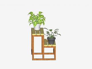 花架和植物盆栽SU模型下载_sketchup草图大师SKP模型