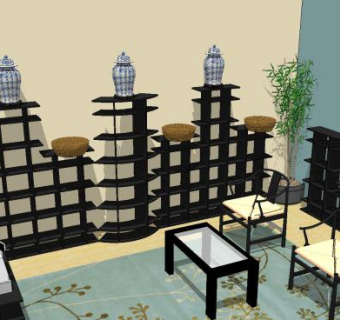 中式智能家具接待区SU模型下载_sketchup草图大师SKP模型