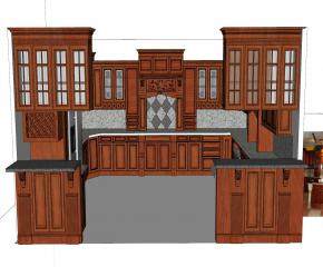 中式复古风格家居厨房SU模型下载_sketchup草图大师SKP模型