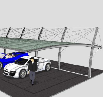 跑车停车棚架花架SU模型下载_sketchup草图大师SKP模型