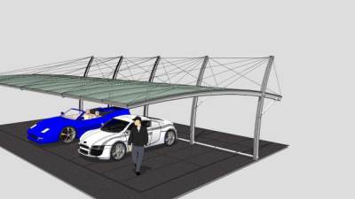 跑车停车棚架花架SU模型下载_sketchup草图大师SKP模型