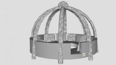 现代花园圆椅花架SU模型下载_sketchup草图大师SKP模型