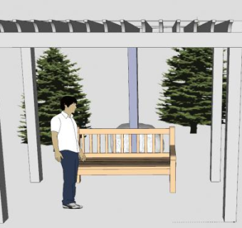 木棚花架下的公园长椅SU模型下载_sketchup草图大师SKP模型