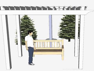 木棚花架下的公园长椅SU模型下载_sketchup草图大师SKP模型