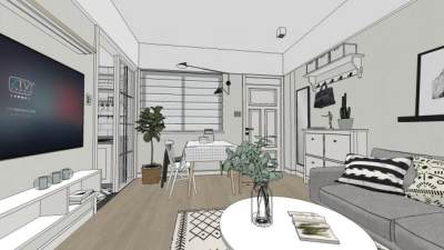 北欧风格两房两厅室内SU模型下载_sketchup草图大师SKP模型