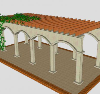廊式通道瓷砖藤架花架SU模型下载_sketchup草图大师SKP模型
