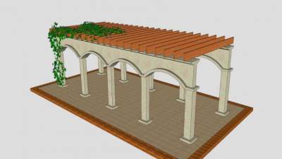 廊式通道瓷砖藤架花架SU模型下载_sketchup草图大师SKP模型