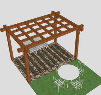 庭院木棚下的休闲茶几座椅SU模型下载_sketchup草图大师SKP模型