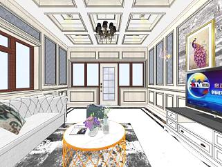 新古典客厅餐厅SU模型下载_sketchup草图大师SKP模型
