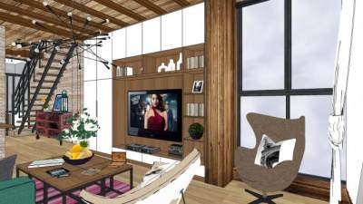 现代工业风复式公寓SU模型下载_sketchup草图大师SKP模型