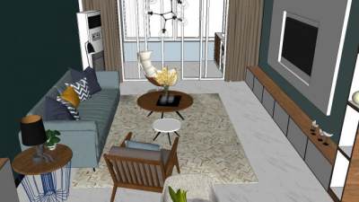 现代北欧风格客餐厅SU模型下载_sketchup草图大师SKP模型