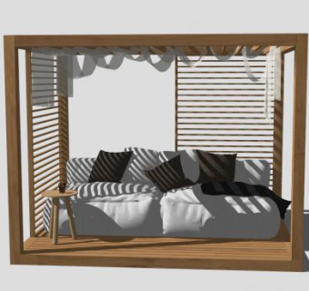 北欧木制花架下的沙发茶几SU模型下载_sketchup草图大师SKP模型