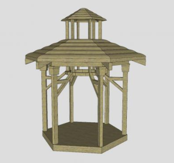中式木制凉亭花架SU模型下载_sketchup草图大师SKP模型