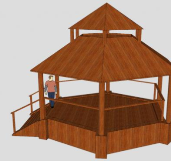 六角木制阶梯凉亭SU模型下载_sketchup草图大师SKP模型
