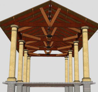 仿古中式屋檐廊式花架SU模型下载_sketchup草图大师SKP模型