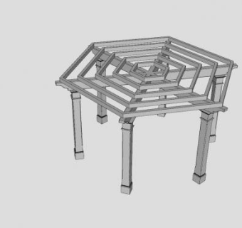 六角凉亭石柱花架SU模型下载_sketchup草图大师SKP模型