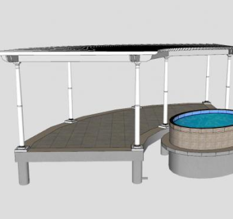 弧形凉棚花架和水池SU模型下载_sketchup草图大师SKP模型