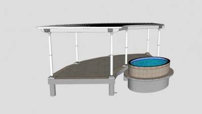 弧形凉棚花架和水池SU模型下载_sketchup草图大师SKP模型