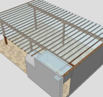 玻璃木棚廊道花架SU模型下载_sketchup草图大师SKP模型