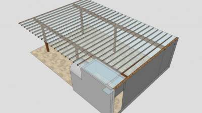 玻璃木棚廊道花架SU模型下载_sketchup草图大师SKP模型