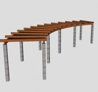 弧形廊道石柱木棚花架SU模型下载_sketchup草图大师SKP模型