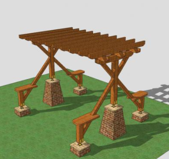 公园装饰木棚花架SU模型下载_sketchup草图大师SKP模型