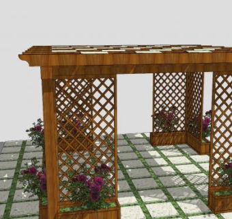 四门网格藤架植物花架SU模型下载_sketchup草图大师SKP模型