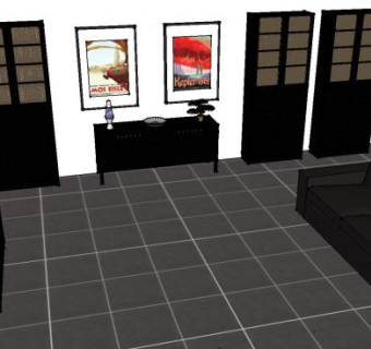 日式简单家庭影院客厅SU模型下载_sketchup草图大师SKP模型