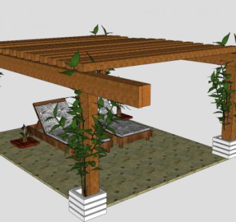 室外凉棚花架下的躺椅SU模型下载_sketchup草图大师SKP模型