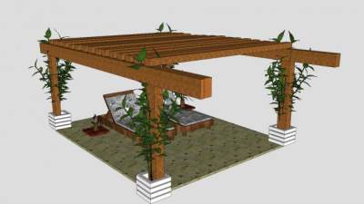 室外凉棚花架下的躺椅SU模型下载_sketchup草图大师SKP模型