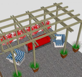 庭院木棚下的休闲沙发SU模型下载_sketchup草图大师SKP模型